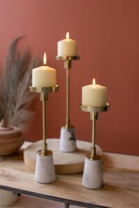 Brass Taper Candle Holders With Marble Bases Set Of 3 By Kalalou - Multi